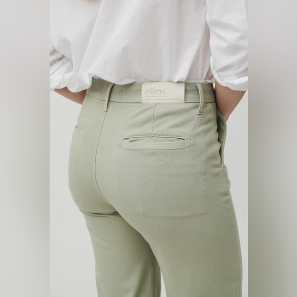 elims Malibu Wide-Leg Chino Trouser High Waist Sage Green Sz 28 Long (XL) NEW - Picture 5 of 13